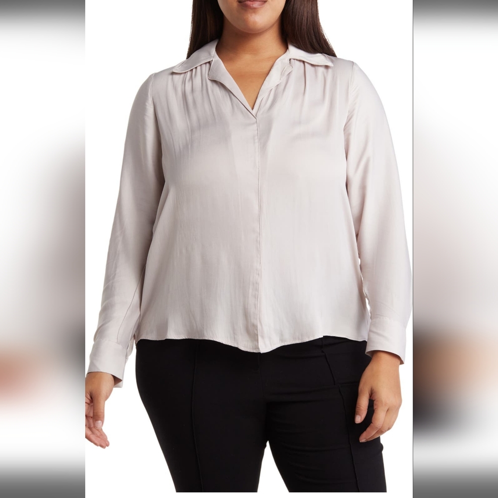 T Tahari Poet Pale Platinum Flowy Long Sleeve Career Casual Minimalist 3X Office